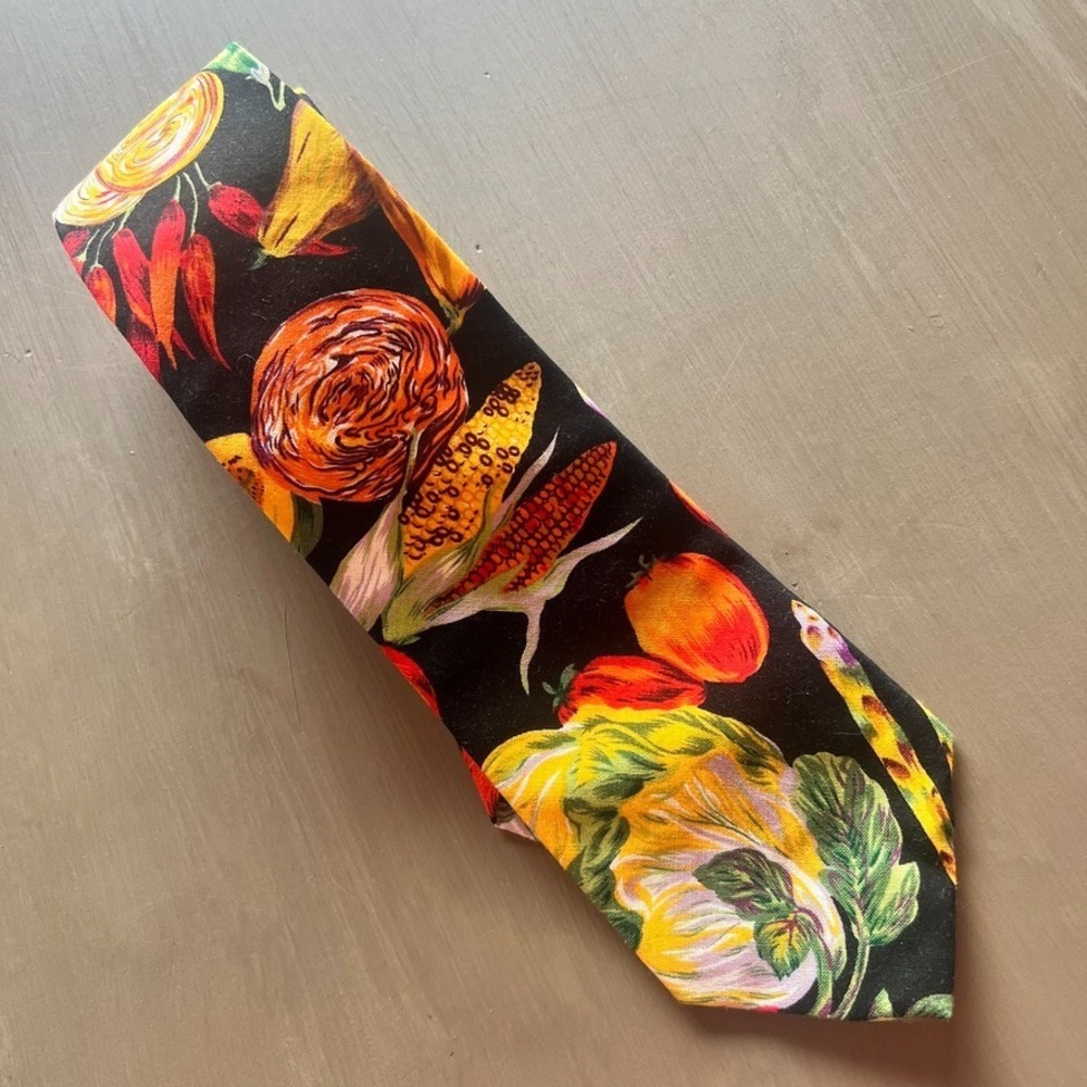 Wolfmark Autumn Vegetables Print Tie Corn Chili Peppers Harvest Theme‎